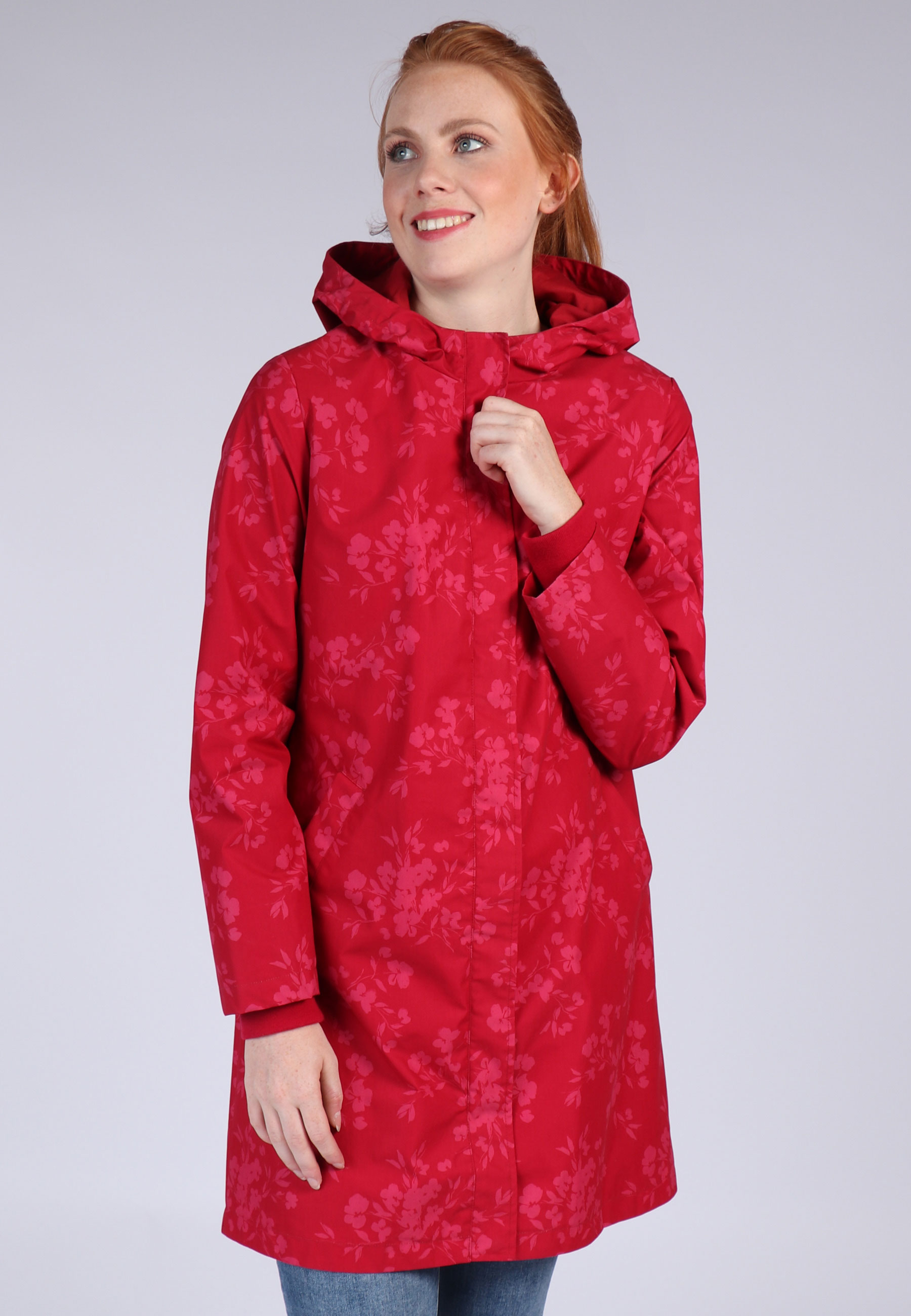 Ladies red raincoat with on sale hood