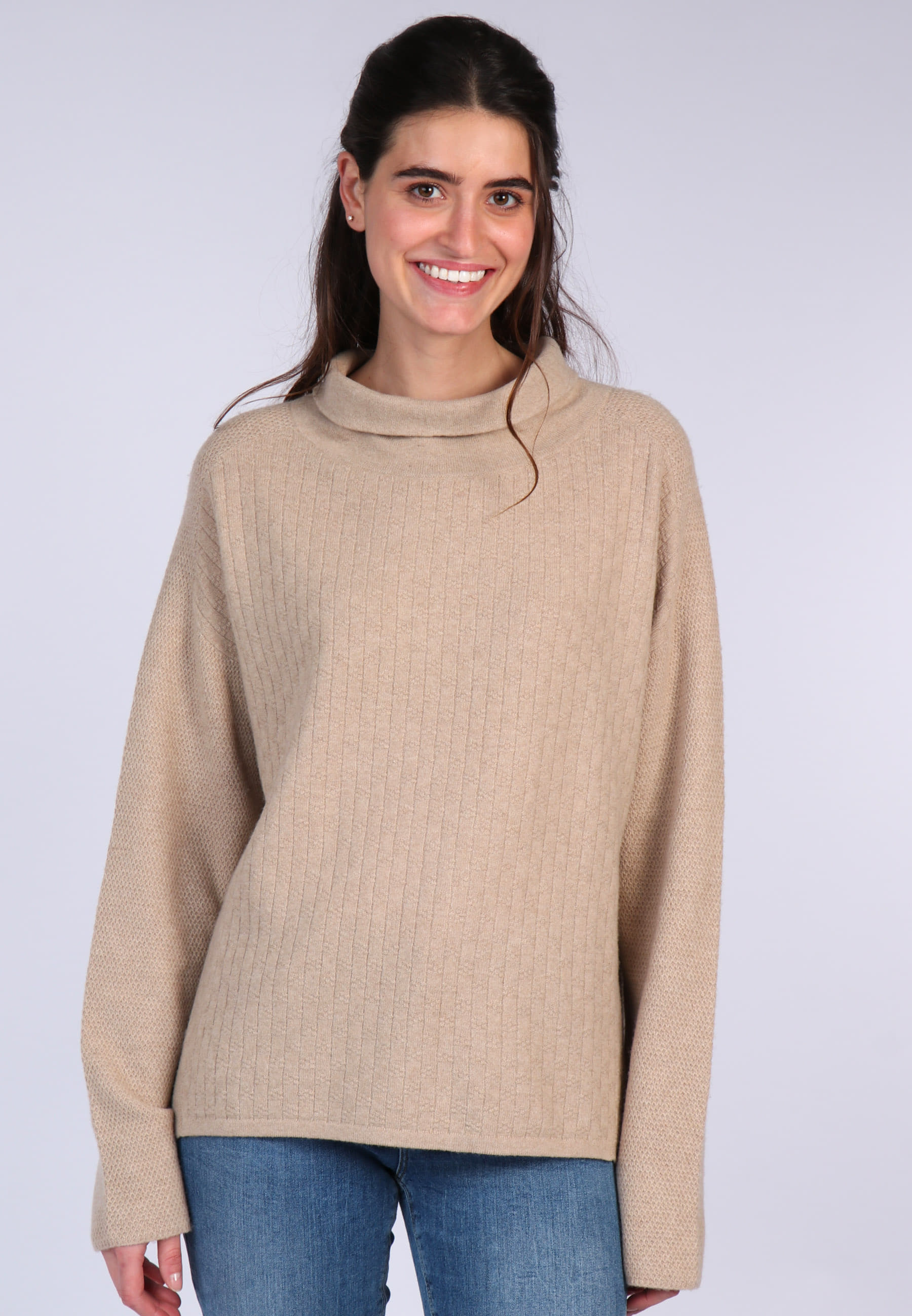 Brauner Strickpullover mit gemischter Struktur Für Frauen