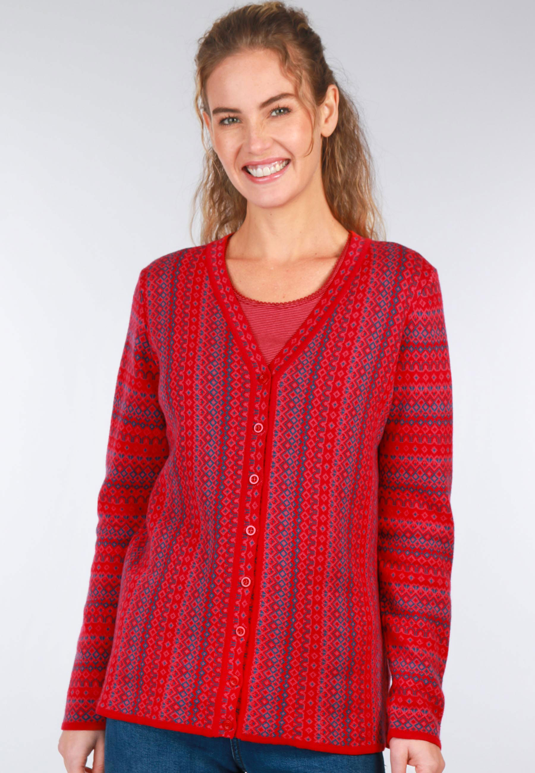 Kauf Dich Glücklich Damenstrickjacke Rot Christi Vertical Rose