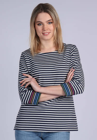 Sweater Holma rainbow stripe - navy