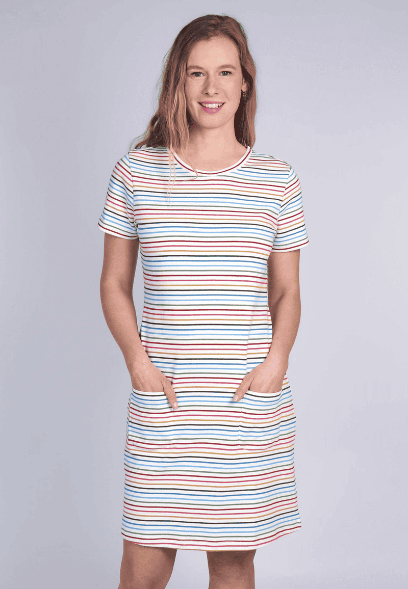 Dress Ellen colourful stripe - ivory