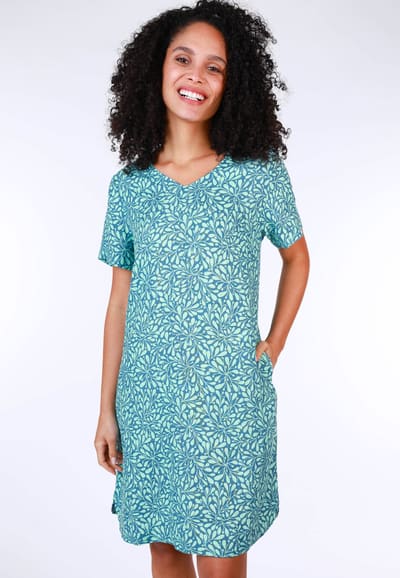 Leinenkleid Anthea coral - swedish blue