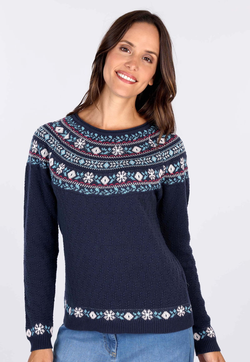 Strickpullover Tony fair isle - navy