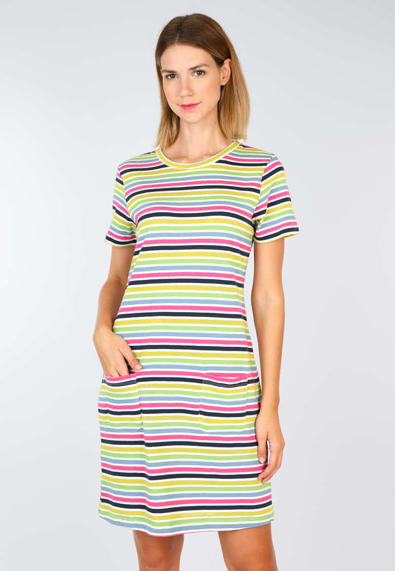 Kleid Ellen rainbow stripe  - ivory