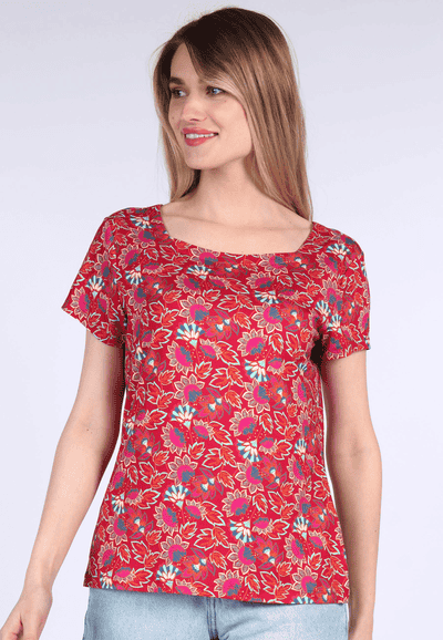 T-Shirt Tal oriental flower - rubin