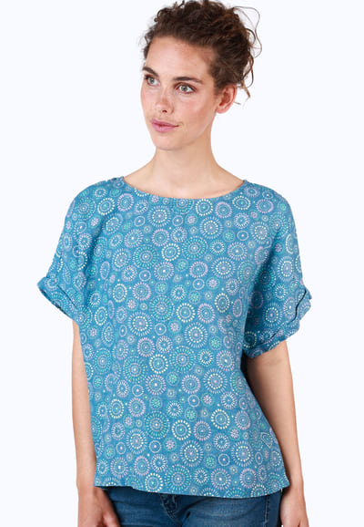Leinenbluse Arlyn circles - swedish blue