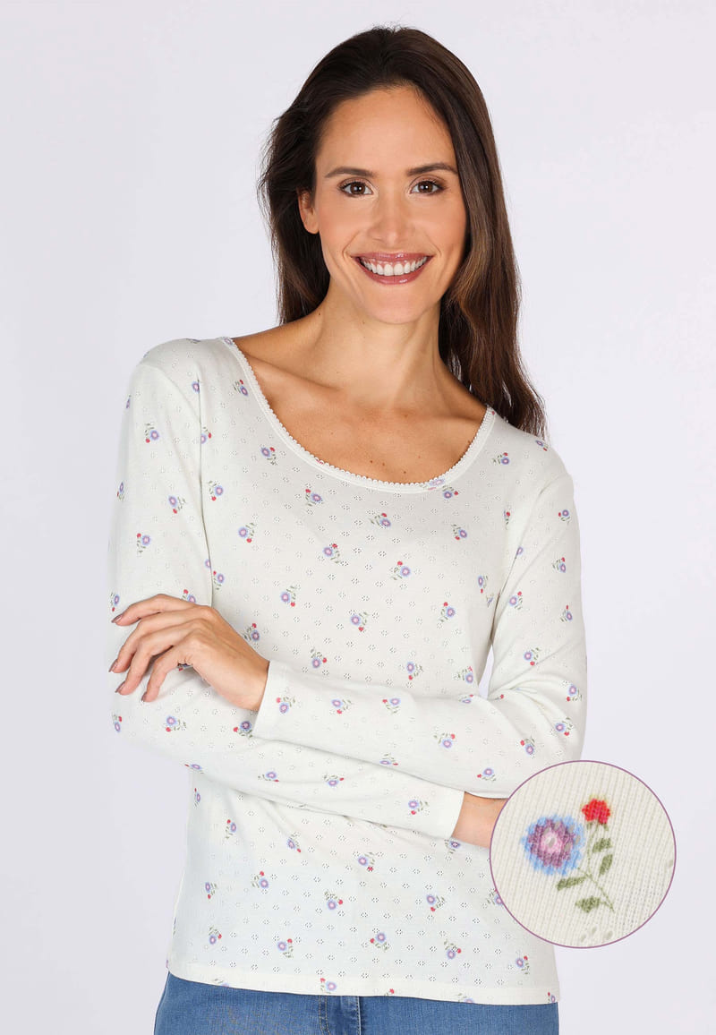 Langarmshirt Malin flower - ivory
