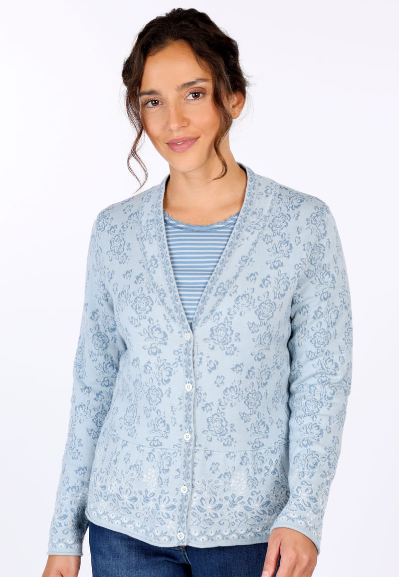 Strickjacke Susanna floral  - light blue