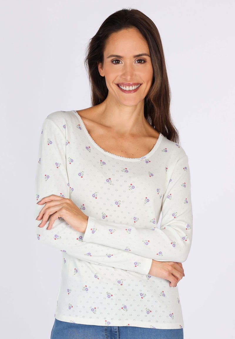Langarmshirt Malin flower - ivory