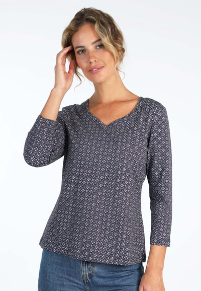 Shirt Polinchen flower tile - navy