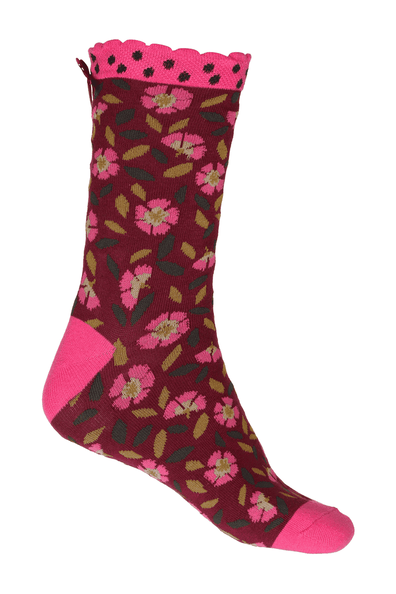 Socken Irma flower confetti - burgundy D7